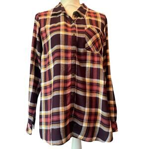 Krazy Kat Size Small Button Up Plaid crochet back shirt Long Sleeve